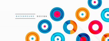 Aynı büyüklükte renkli dairelerin göz alıcı arka planı soyut düzende sıralanmış. Çemberin eşsiz bir tonu veya tonu vardır, gökkuşağı etkisi yaratır. Tasarımın neşeli, çağdaş hissi var.