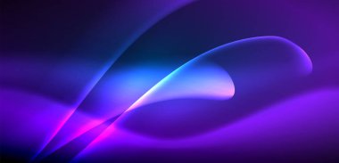 Neon ışıklarının ruhani parıltısında dinamik dalgalar. Hareket akışkanlığı ile neonun ışıl ışıl cazibesini birleştiren kavram, hem canlılığı hem de gelecekteki karmaşıklığı somutlaştıran büyüleyici arka plan.