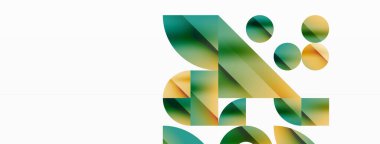 Vektör arkaplanı. Minimalist geometrik arkaplan daireler ve şekillerle süslenmiş. Dijital tasarımlar, sunumlar, web sitesi afişleri, sosyal medya paylaşımları için yaratıcılığı davet eden soyut sanat