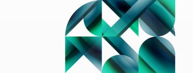 Beyaz zemin üzerinde canlı renk üçgenleri ve daireler dijital tasarımlar, sunumlar, web sitesi afişleri, sosyal medya paylaşımları için büyüleyici ve uyumlu bir kompozisyon oluşturmak için iç içe geçmiştir.