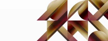 Canlı eğimli üçgenler ve beyaz üzerinde daireler. Dijital tasarımlar, sunumlar, web sitesi afişleri, sosyal medya paylaşımları için şekillerin büyüleyici birleşimi