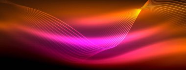 Parlayan neon dalga soyut arkaplan - canlı, ışıltılı dalgalar büyüleyici ve heyecan verici bir ekran içinde titreşiyor