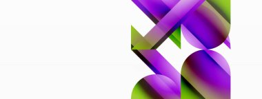 Beyaz zemin üzerinde canlı renk üçgenleri ve daireler dijital tasarımlar, sunumlar, web sitesi afişleri, sosyal medya paylaşımları için büyüleyici ve uyumlu bir kompozisyon oluşturmak için iç içe geçmiştir.