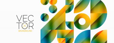 Vektör arkaplanı. Minimalist geometrik arkaplan daireler ve şekillerle süslenmiş. Dijital tasarımlar, sunumlar, web sitesi afişleri, sosyal medya paylaşımları için yaratıcılığı davet eden soyut sanat