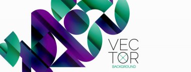 Dinamik soyut vektör arkaplanı. Dairelerin, karelerin ve üçgenlerin uyumlu birleşimi. Geometrik elementler büyüleyici bir zemin oluşturmak için birbirine dolanır. Her şekil biçimlerin kaleydoskopuna katkıda bulunur