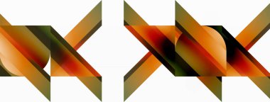 Beyaz zemin üzerinde canlı renk üçgenleri ve daireler dijital tasarımlar, sunumlar, web sitesi afişleri, sosyal medya paylaşımları için büyüleyici ve uyumlu bir kompozisyon oluşturmak için iç içe geçmiştir.