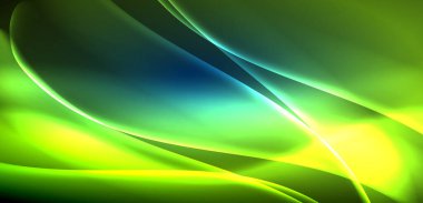 Neon ışıklarının ruhani parıltısında dinamik dalgalar. Hareket akışkanlığı ile neonun ışıl ışıl cazibesini birleştiren kavram, hem canlılığı hem de gelecekteki karmaşıklığı somutlaştıran büyüleyici arka plan.