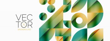 Vektör arkaplanı. Minimalist geometrik arkaplan daireler ve şekillerle süslenmiş. Dijital tasarımlar, sunumlar, web sitesi afişleri, sosyal medya paylaşımları için yaratıcılığı davet eden soyut sanat