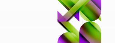 Beyaz zemin üzerinde canlı renk üçgenleri ve daireler dijital tasarımlar, sunumlar, web sitesi afişleri, sosyal medya paylaşımları için büyüleyici ve uyumlu bir kompozisyon oluşturmak için iç içe geçmiştir.