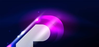 Soyut arkaplan parlayan neon ışıklı geometrik şekiller. Duvar kağıdı, bayrak, arkaplan, kart, kitap illüstrasyonu, iniş sayfası için uzay kozmik ya da sihirli enerji vektör duvar kağıdı