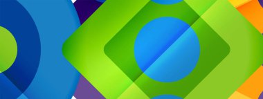 Trendy minimal geometric abstract background. Triangles, squares and circles bright colors backdrop. Vector Illustration For Wallpaper, Banner, Background, Card, Book Illustration, landing page