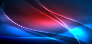 Neon ışıklarının ruhani parıltısında dinamik dalgalar. Hareket akışkanlığı ile neonun ışıl ışıl cazibesini birleştiren kavram, hem canlılığı hem de gelecekteki karmaşıklığı somutlaştıran büyüleyici arka plan.