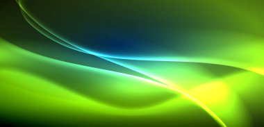 Neon ışıklarının ruhani parıltısında dinamik dalgalar. Hareket akışkanlığı ile neonun ışıl ışıl cazibesini birleştiren kavram, hem canlılığı hem de gelecekteki karmaşıklığı somutlaştıran büyüleyici arka plan.