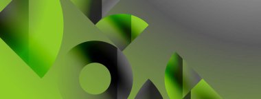 Üçgenler, çizgiler ve yuvarlak şekiller - dinamik geometrik soyut arkaplan. Duvar kağıdı, afiş, arkaplan, iniş sayfası, duvar sanatı, davetiye, baskılar için görsel senfoni