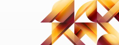 Beyaz zemin üzerinde canlı renk üçgenleri ve daireler dijital tasarımlar, sunumlar, web sitesi afişleri, sosyal medya paylaşımları için büyüleyici ve uyumlu bir kompozisyon oluşturmak için iç içe geçmiştir.