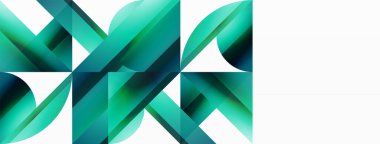 Beyaz zemin üzerinde canlı renk üçgenleri ve daireler dijital tasarımlar, sunumlar, web sitesi afişleri, sosyal medya paylaşımları için büyüleyici ve uyumlu bir kompozisyon oluşturmak için iç içe geçmiştir.