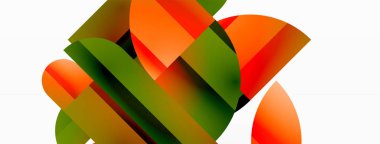 Dinamik soyut vektör arkaplanı. Dairelerin, karelerin ve üçgenlerin uyumlu birleşimi. Geometrik elementler büyüleyici bir zemin oluşturmak için birbirine dolanır. Her şekil biçimlerin kaleydoskopuna katkıda bulunur