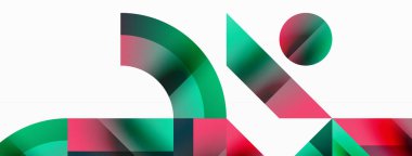 Kareli, üçgenli, daireli geometrik arkaplan. Şekiller uyumlu bir şekilde etkileşir, dijital tasarımlar, sunumlar, web sitesi afişleri, sosyal medya iletileri için görsel olarak çarpıcı bir tasarım oluşturur