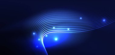 Soyut arkaplan neon dalgası. Duvar kağıdı, afiş, arkaplan, iniş sayfası, duvar resimleri, davetiyeler, posterler için yüksek teknoloji tasarımı