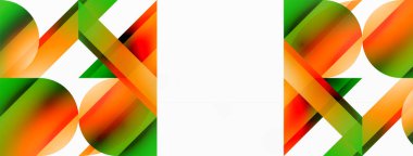 Beyaz zemin üzerinde canlı renk üçgenleri ve daireler dijital tasarımlar, sunumlar, web sitesi afişleri, sosyal medya paylaşımları için büyüleyici ve uyumlu bir kompozisyon oluşturmak için iç içe geçmiştir.