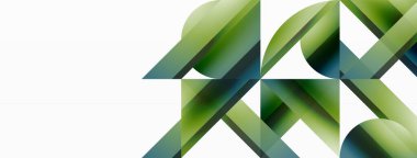 Canlı eğimli üçgenler ve beyaz üzerinde daireler. Dijital tasarımlar, sunumlar, web sitesi afişleri, sosyal medya paylaşımları için şekillerin büyüleyici birleşimi