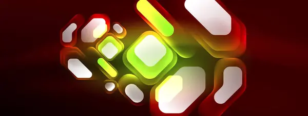 Neonové Čáry Čtverce Kulaté Tvary Abstraktní Pozadí Techno Zářící Neonové — Stockový vektor