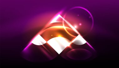 Soyut arka plan vektörü neon parlayan geometrik elementler. Duvar kağıdı, afiş, arkaplan, iniş sayfası, duvar resimleri, davetiyeler, posterler için yüksek teknoloji tasarımı