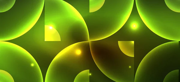 Abstraktní Pozadí Neonově Zářícími Světelnými Efekty Kulaté Tvary Trojúhelníky Kruhy — Stockový vektor