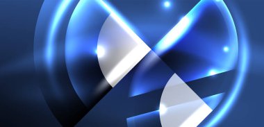 Neon yuvarlak şekiller, çizgiler ve üçgen elementler. Duvar kağıdı, afiş, arkaplan, iniş sayfası, duvar resimleri, davetiyeler, posterler için yüksek teknoloji tasarımı