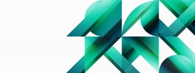 Beyaz zemin üzerinde canlı renk üçgenleri ve daireler dijital tasarımlar, sunumlar, web sitesi afişleri, sosyal medya paylaşımları için büyüleyici ve uyumlu bir kompozisyon oluşturmak için iç içe geçmiştir.