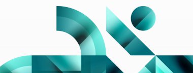 Kareli, üçgenli, daireli geometrik arkaplan. Şekiller uyumlu bir şekilde etkileşir, dijital tasarımlar, sunumlar, web sitesi afişleri, sosyal medya iletileri için görsel olarak çarpıcı bir tasarım oluşturur