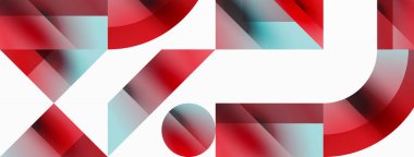 Kareli, üçgenli, daireli geometrik arkaplan. Şekiller uyumlu bir şekilde etkileşir, dijital tasarımlar, sunumlar, web sitesi afişleri, sosyal medya iletileri için görsel olarak çarpıcı bir tasarım oluşturur