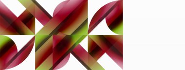 Beyaz zemin üzerinde canlı renk üçgenleri ve daireler dijital tasarımlar, sunumlar, web sitesi afişleri, sosyal medya paylaşımları için büyüleyici ve uyumlu bir kompozisyon oluşturmak için iç içe geçmiştir.