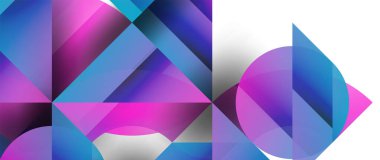 Geometrik füzyon - üçgenlerin soyut harmonisi ve minimalist arkaplan tasarımında daireler. Duvar kağıdı, afiş, arkaplan, iniş sayfası, duvar sanatı, davetiye, baskı için şekil ve satır tasarımı