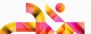 Parlak daire, kare, üçgen minimalist geometrik arkaplanı şekillendirir. Gösterişli, çağdaş tasarım dijital tasarımlar, sunumlar, web sitesi afişleri, sosyal medya paylaşımları için biraz sofistike