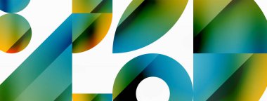 Vektör arkaplanı. Minimalist geometrik arkaplan daireler ve şekillerle süslenmiş. Dijital tasarımlar, sunumlar, web sitesi afişleri, sosyal medya paylaşımları için yaratıcılığı davet eden soyut sanat