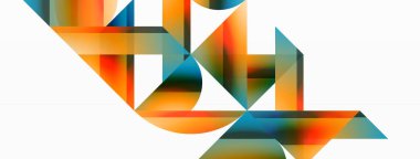 Gradyan renk üçgenleri ve beyaz daireler. Dinamik karışım büyüleyici görsel etki yaratıyor. Dijital tasarımlar, sunumlar, web sitesi afişleri, sosyal medya paylaşımları için geometrik arkaplan