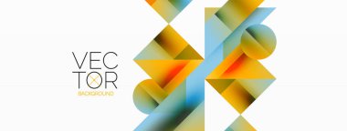 Kareli, üçgenli, daireli geometrik arkaplan. Şekiller uyumlu bir şekilde etkileşir, dijital tasarımlar, sunumlar, web sitesi afişleri, sosyal medya iletileri için görsel olarak çarpıcı bir tasarım oluşturur