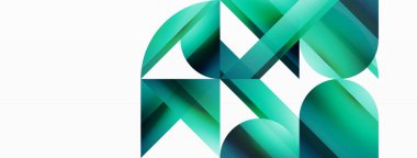 Beyaz zemin üzerinde canlı renk üçgenleri ve daireler dijital tasarımlar, sunumlar, web sitesi afişleri, sosyal medya paylaşımları için büyüleyici ve uyumlu bir kompozisyon oluşturmak için iç içe geçmiştir.