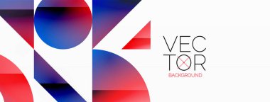 Dinamik soyut vektör arkaplanı. Dairelerin, karelerin ve üçgenlerin uyumlu birleşimi. Geometrik elementler büyüleyici bir zemin oluşturmak için birbirine dolanır. Her şekil biçimlerin kaleydoskopuna katkıda bulunur