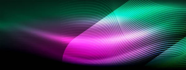 Parlayan Neon Dalga Soyut Arkaplan Canlı Işıltılı Dalgalar Büyüleyici Heyecan — Stok Vektör