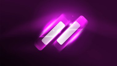 Soyut arkaplan iniş sayfası, parıldayan neon ışık yansımaları ile cam geometrik şekiller, parlak formlar üzerinde enerji etkisi kavramı