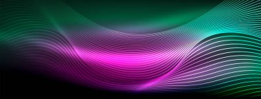 Parlayan neon dalga soyut arkaplan - canlı, ışıltılı dalgalar büyüleyici ve heyecan verici bir ekran içinde titreşiyor