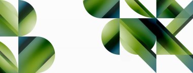 Canlı eğimli üçgenler ve beyaz üzerinde daireler. Dijital tasarımlar, sunumlar, web sitesi afişleri, sosyal medya paylaşımları için şekillerin büyüleyici birleşimi