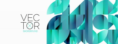 Dinamik soyut vektör arkaplanı. Dairelerin, karelerin ve üçgenlerin uyumlu birleşimi. Geometrik elementler büyüleyici bir zemin oluşturmak için birbirine dolanır. Her şekil biçimlerin kaleydoskopuna katkıda bulunur