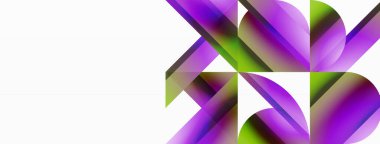 Beyaz zemin üzerinde canlı renk üçgenleri ve daireler dijital tasarımlar, sunumlar, web sitesi afişleri, sosyal medya paylaşımları için büyüleyici ve uyumlu bir kompozisyon oluşturmak için iç içe geçmiştir.