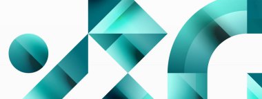 Kareli, üçgenli, daireli geometrik arkaplan. Şekiller uyumlu bir şekilde etkileşir, dijital tasarımlar, sunumlar, web sitesi afişleri, sosyal medya iletileri için görsel olarak çarpıcı bir tasarım oluşturur