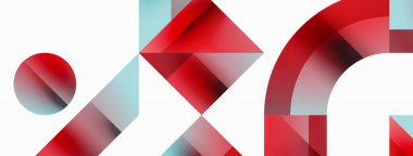 Kareli, üçgenli, daireli geometrik arkaplan. Şekiller uyumlu bir şekilde etkileşir, dijital tasarımlar, sunumlar, web sitesi afişleri, sosyal medya iletileri için görsel olarak çarpıcı bir tasarım oluşturur