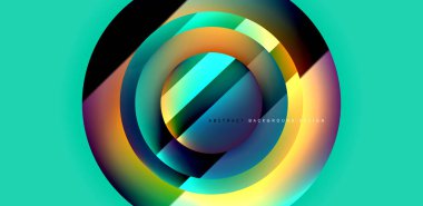 Aydınlık ve gölge efektli parlak ve parlak daireler, geometrik vektör soyut arkaplan