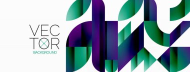 Dinamik soyut vektör arkaplanı. Dairelerin, karelerin ve üçgenlerin uyumlu birleşimi. Geometrik elementler büyüleyici bir zemin oluşturmak için birbirine dolanır. Her şekil biçimlerin kaleydoskopuna katkıda bulunur